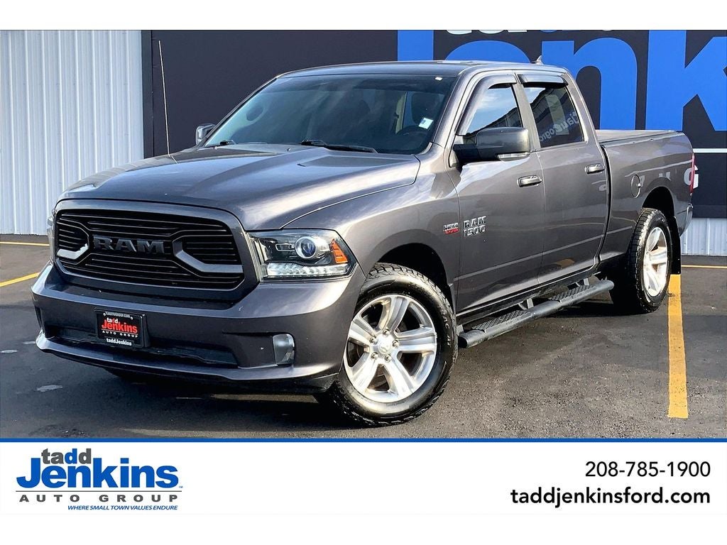 2018 RAM 1500 Sport in Granite Crystal Metallic — front three-quarter view