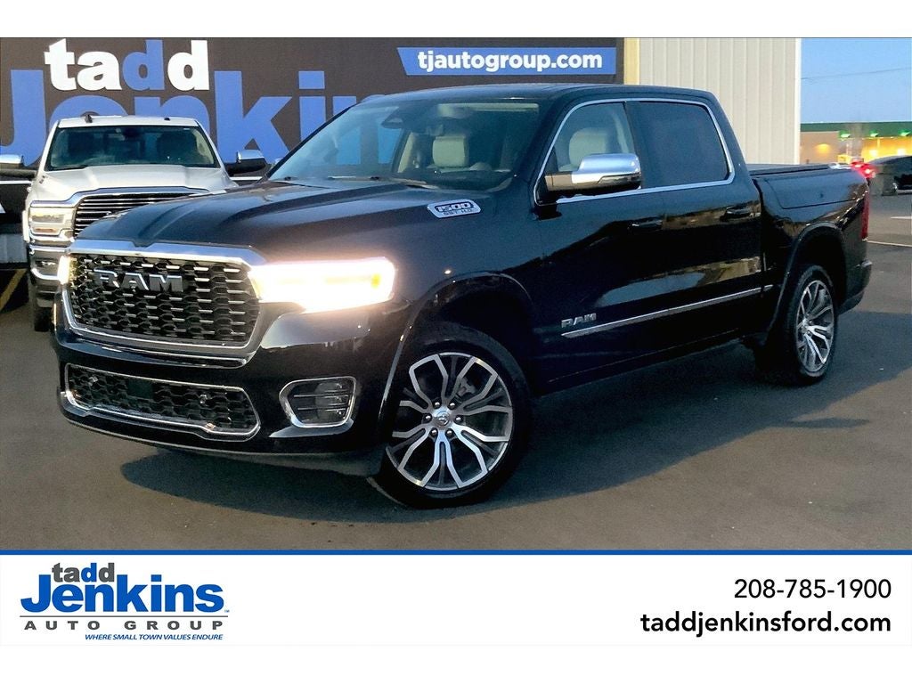 2025 RAM 1500 Tungsten in Diamond Black Crystal Pearlcoat — front three-quarter view