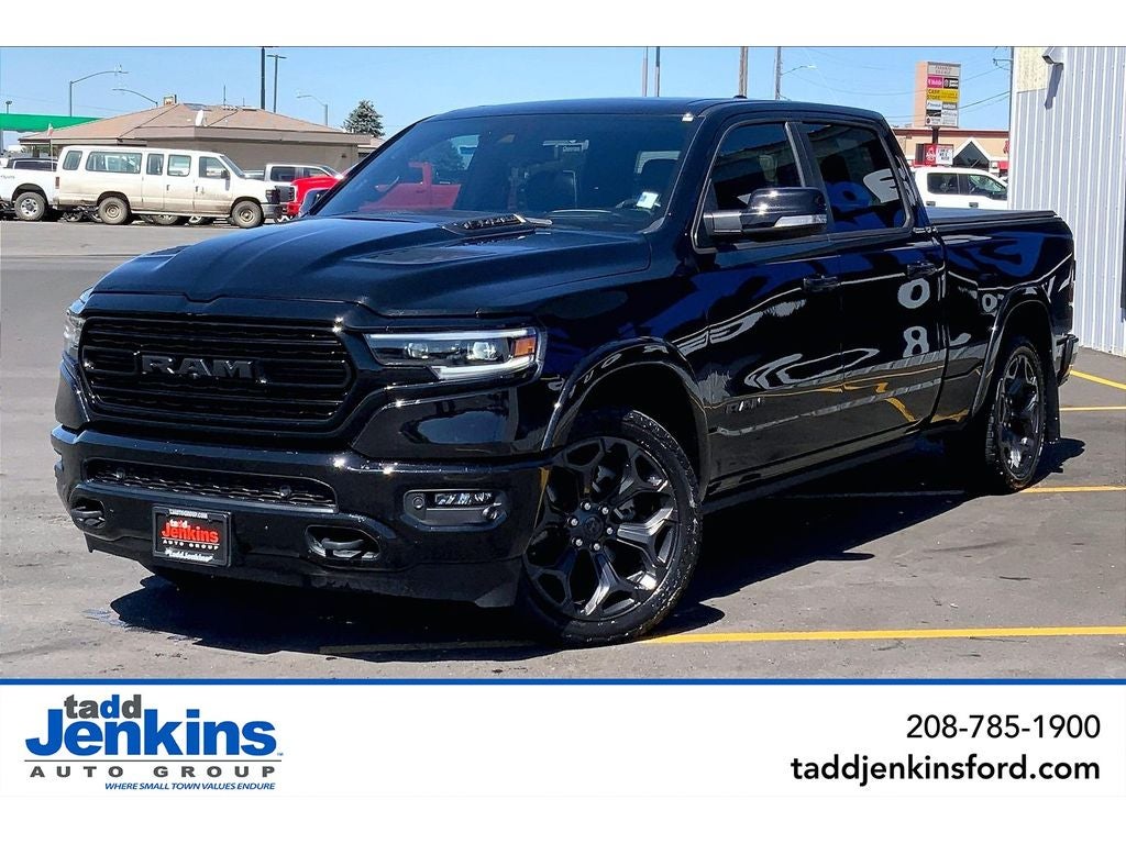 2021 RAM 1500 Limited in Diamond Black Crystal Pearlcoat — front three-quarter view