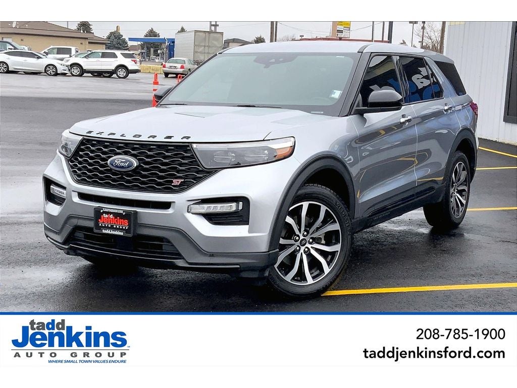 2022 Ford Explorer ST in Iconic Silver Metallic — front three-quarter view