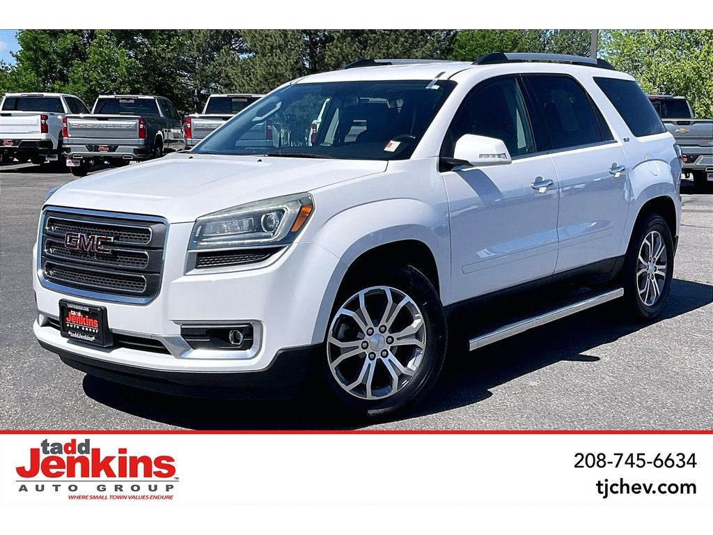 2016 GMC Acadia SLT in White Frost Tricoat — front three-quarter view